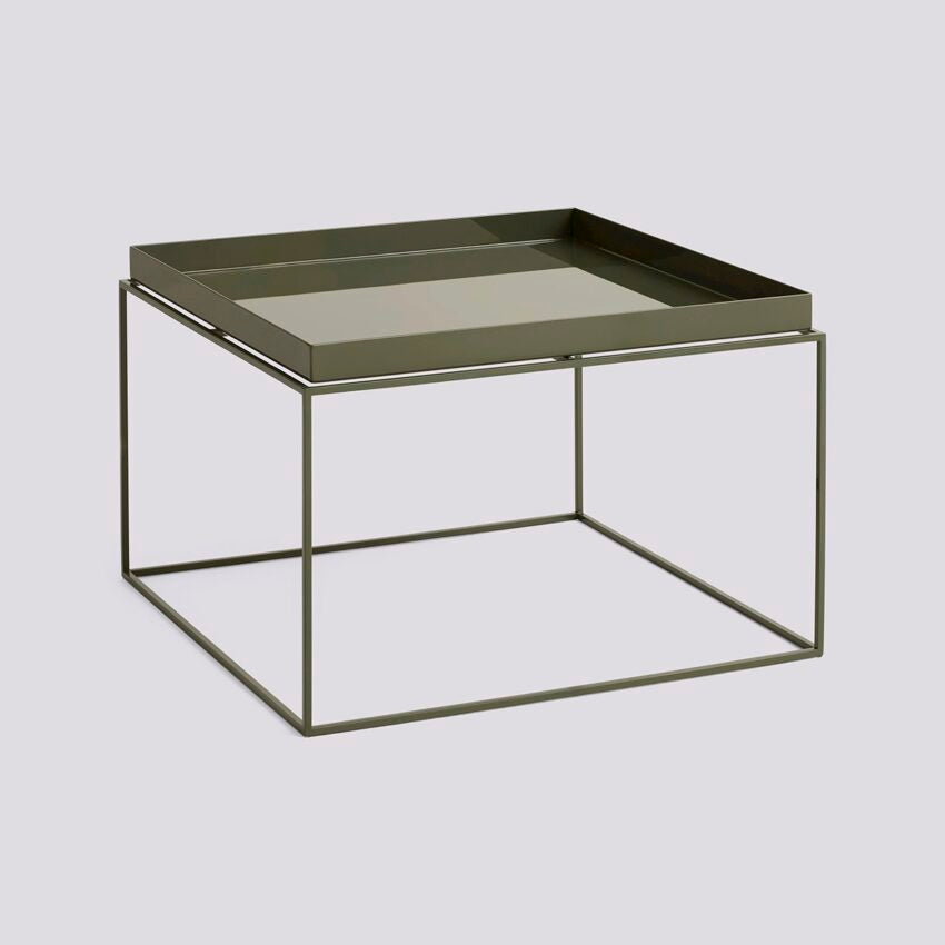 HAY TRAY TABLE POWDER COATED STEEL BASE-COFFEE L60 X W60 X H39-OLIVE GREEN POWDER COATED STEEL
