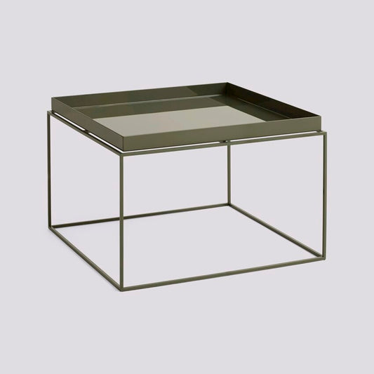 HAY TRAY TABLE POWDER COATED STEEL BASE-COFFEE L60 X W60 X H39-OLIVE GREEN POWDER COATED STEEL