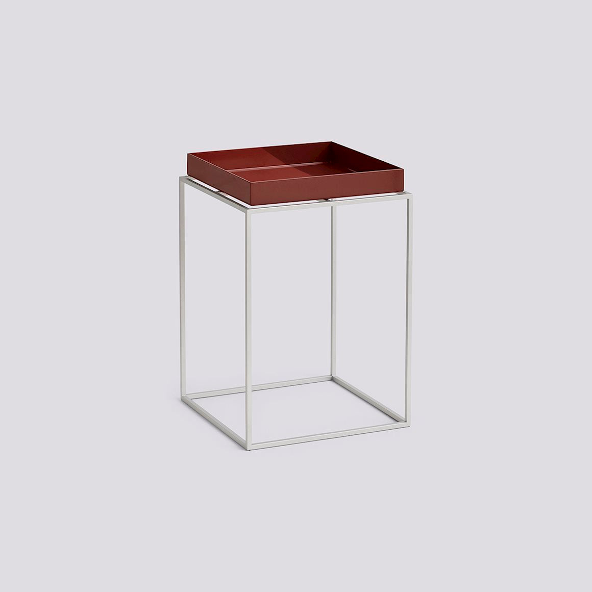 HAY TRAY TABLE SILVER GREY SILICONE COATED STEEL BASE-SMALL HIGH L30 X W30 X H44-CHOCOLATE POWDER COATED STEEL