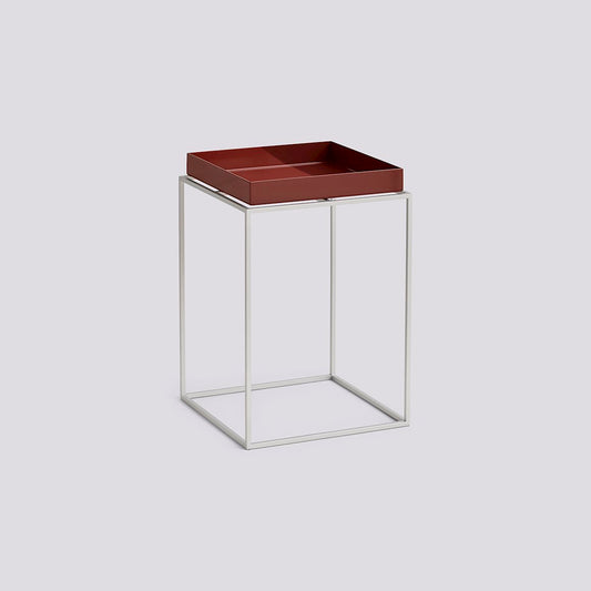 HAY TRAY TABLE SILVER GREY SILICONE COATED STEEL BASE-SMALL HIGH L30 X W30 X H44-CHOCOLATE POWDER COATED STEEL